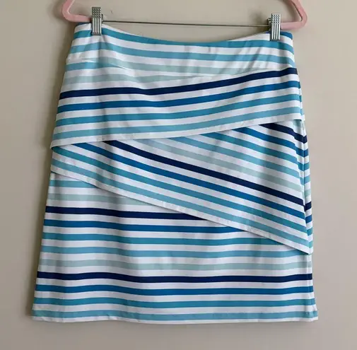 J. McLaughlin Skirt Women’s L Blue White Striped Tiered Overlay Nylon Spandex