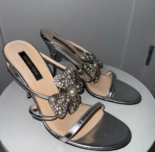 Sergio Rossi Florentine Dahlia Metallic Crystal Embellished Mules/ Size 7.5