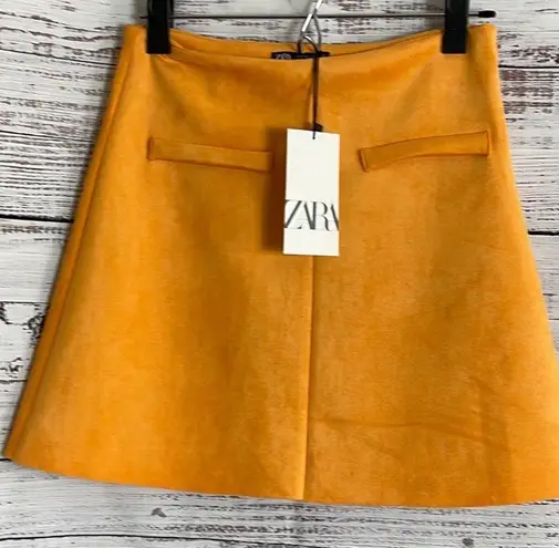 ZARA Skirt Womens Size Small Y2K Faux suede mini Mustard New