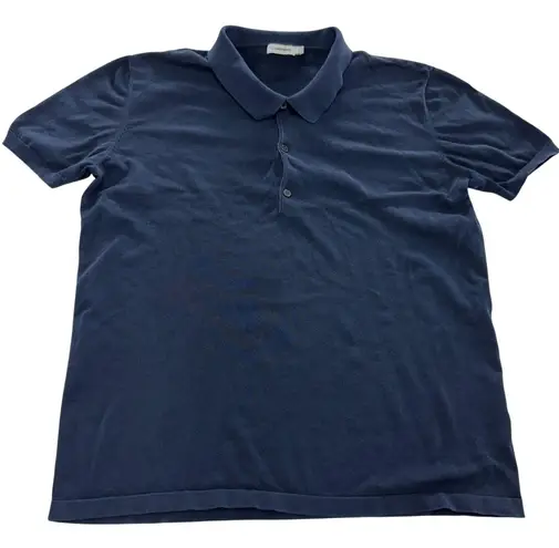 J Lindeberg Shirt Womens XXL Navy Blue Peter Washed Crepe Cotton Polo Shirt