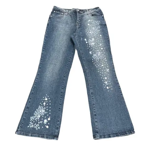 L.A. Blues Embroidered Sequin Wide Leg Jeans Vintage Blue Silver Size 14