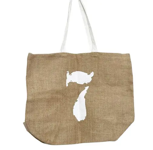 FEED Projects Burlap Tote Bag Natural White Handles Large Reusable Shopping Tan