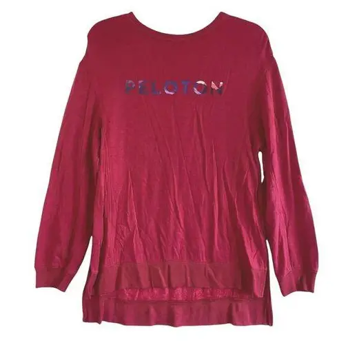 Peloton Small Top Sweatshirt Spell Out Logo Graphic Long Line Hi Lo Long Sleeve