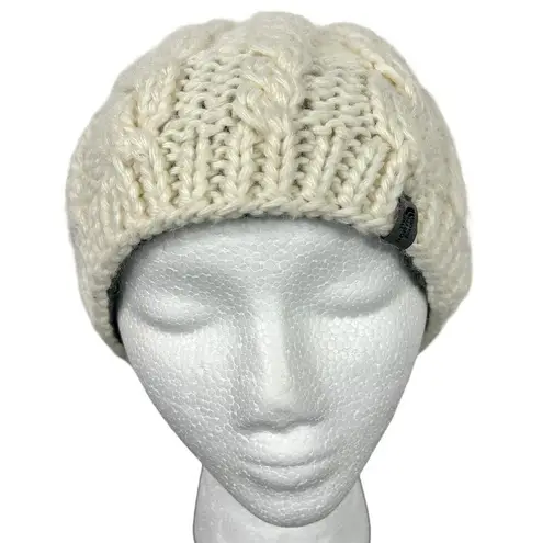 The North Face  Wool/Alpaca Beanie Hat Cream Chunky Cable Knit Fleece Lined Adult OS