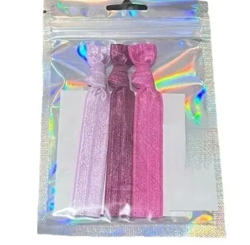 Set of 3 Pink Purple Fold Over Knotted Elastic Hair Tie No Crease Soft & Stylish
