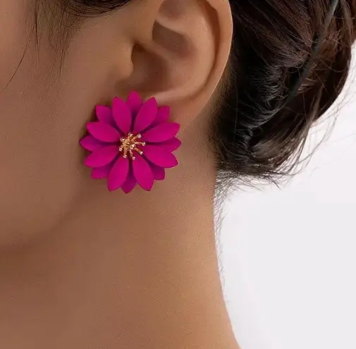 Fuchsia Flower Women Earring Pink