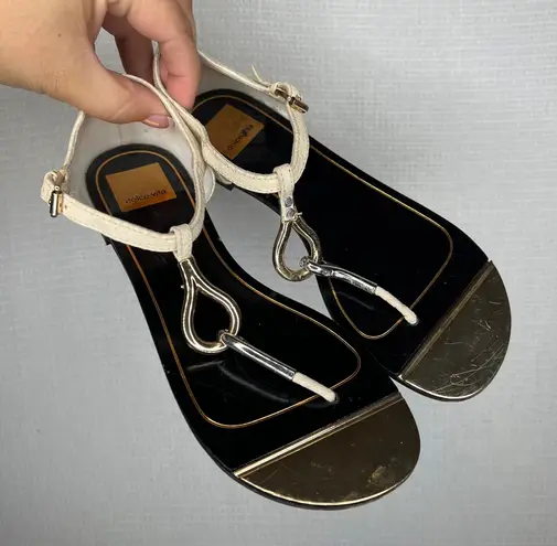 Dolce Vita Women's T Strap Sandals Gold Toe Thong Shoes Size 6 Black