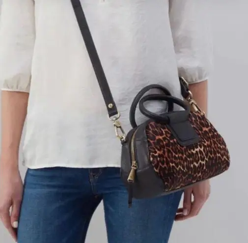 Hobo International NWT, HOBO Sheila Leopard Satchel Leather Haircalf Attachable Crossbody Handbag