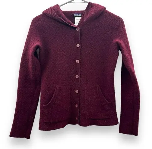 Patagonia  100% Cashmere Burgundy Red Button-Front Hooded Sweater Cardigan Sz XS