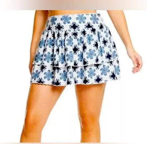 Agua Bendita Women's Coral Tile Print Tiered A-Line Mini Skirt Size XXL