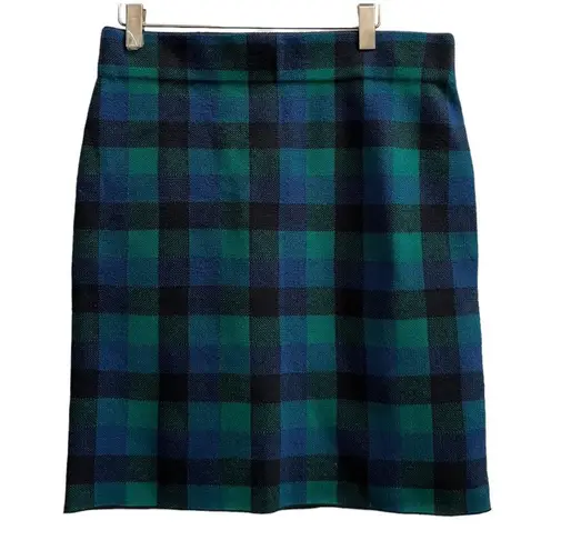 CHAPS  Green Blue Tartan Plaid Knit Pencil Straight Skirt Size Large