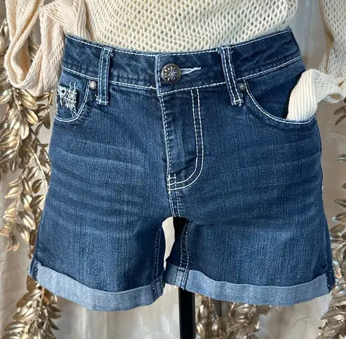 Love Indigo Women's Denim Shorts with Embroidered Pockets