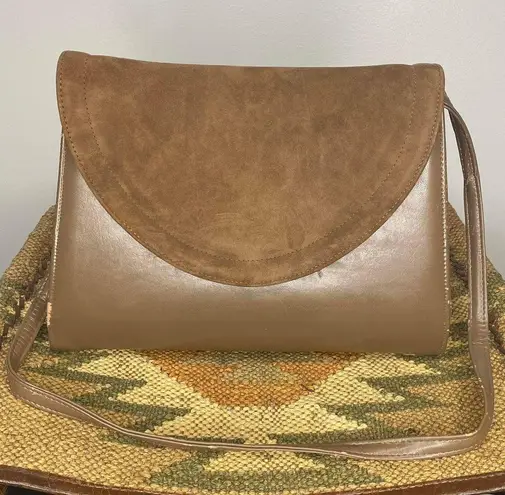 Vintage Suede Faux Leather Shoulder Clutch Bag Purse Brown