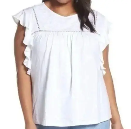 Caslon  cotton embroidered flutter sleeve white top small