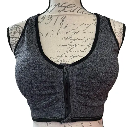 Gray Zipper Front Stretch Sports Bras Size Large