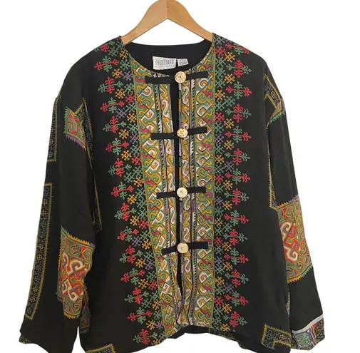 Vintage Passports Pier 1 Imports Embroidered Asian Style Button Front Jacket OS Black Size undefined