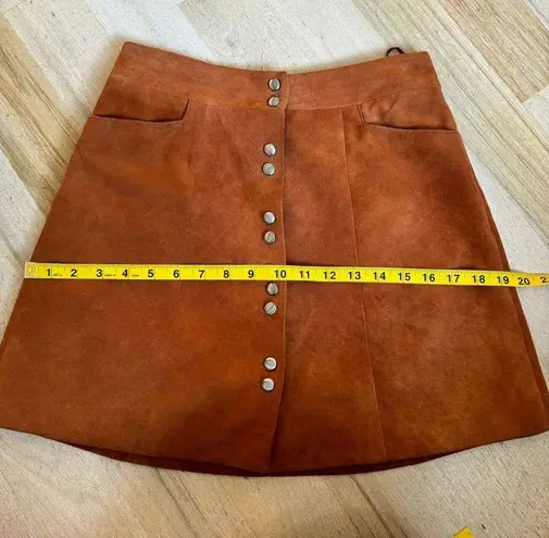 Intermix genuine goat leather brown retro A-line mini shirt