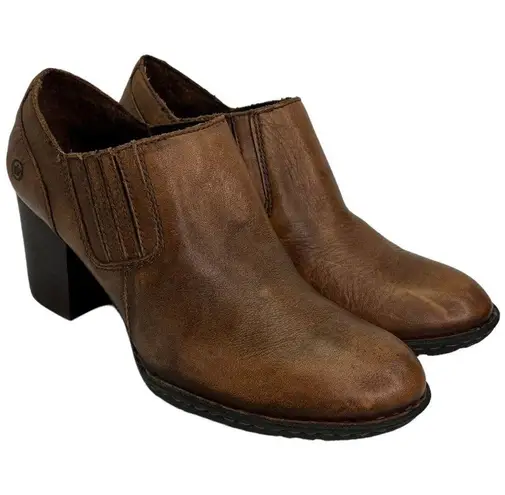 Born Breckin Ankle Pump Leather Block Heel Opanka Marrone Brown 9