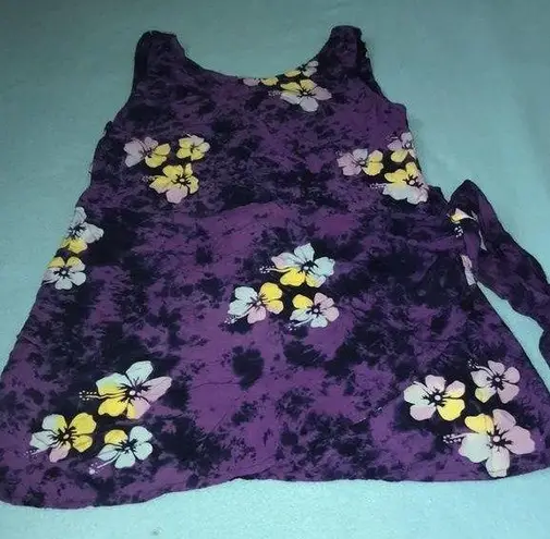J & J FASHION HAWAII floral tie dye tank mini dress, faux wrap skirt size XL Purple