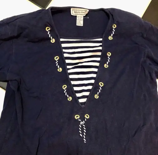 Vintage 80s Molto Fino Nautical 3/4 Sleeve Sweatshirt Top Sailor Navy Blue sz M Size M
