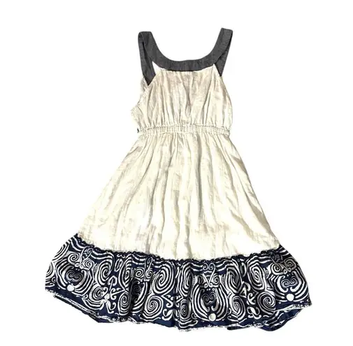 I Love H81 Cute Blue/Ivory Lined ButtonUp Women’s Dress With Pockets Medium