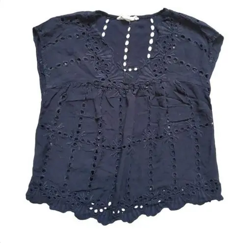 Lovestitch Blouse Women Small Eyelet Lace V Neck Top Peekaboo Cottagecore Goth