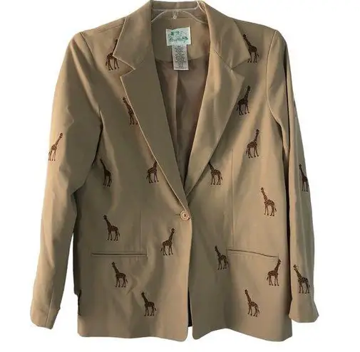 Quacker Factory  Blazer Jacket Women Sz M Khaki Tan Giraffe Animal Embroidered