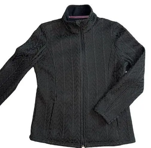 Boston Traders Cable Knit Sweater Jacket Full Zip Black Fleece Lined Size M