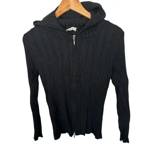 Y2K Belldini Womens Medium Hoodie Long Sleeve Top Black Stretch Full Zip