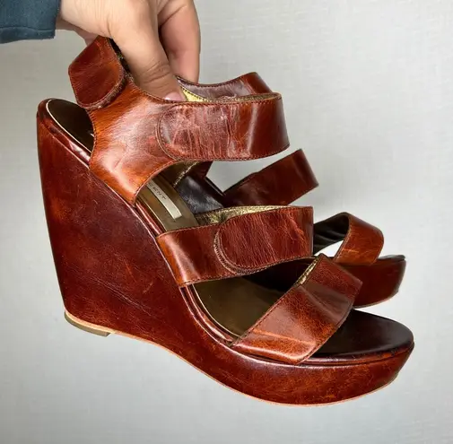 Cynthia Vincent Leather Wedge Sandals Women's Size 8.5M Platform Heels Brown