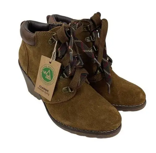 White Mountain *New Liberty Wedge Ankle Booties Womens 9M Brown Suede Lace Up
