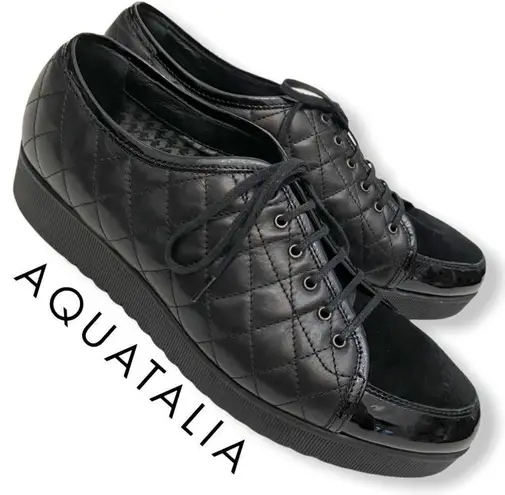 Aquatalia Quilted Black Leather Platform Oxford Sneakers