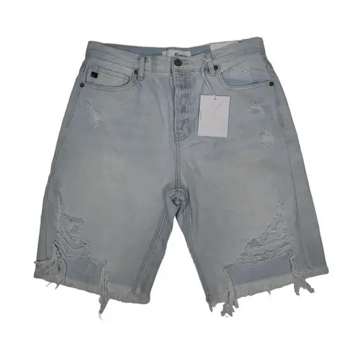 KanCan Womens L Ava High Rise 90's Boyfriend Button Fly Denim Shorts NEW Blue Size L