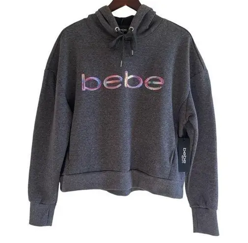 Bebe 𝅺 Sport Charcoal Rainbow Sequin Logo Hoodie Sweatshirt Women’s Size 1X