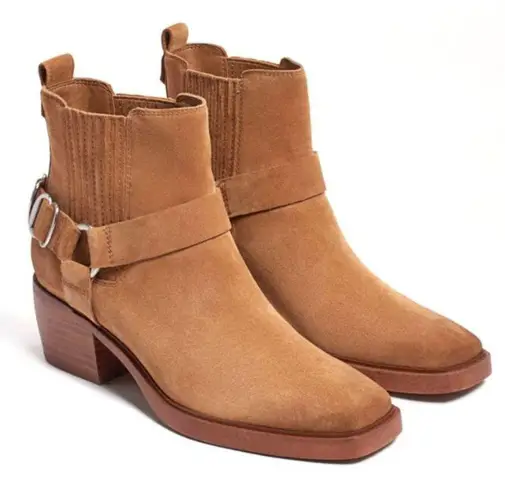 Sam Edelman Bellamie Harness Booties Camel Leather Suede Tan Edgy Ankle Boots 7