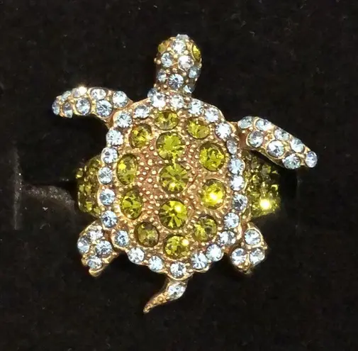 HEIDI DAUS Green Blue Swarovski Crystal Accented Turtle Ring Sz 10