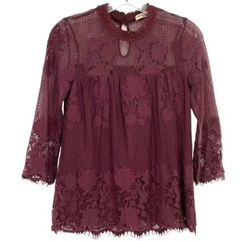 Chance or Fate Women’s Maroon Lace High Neck Blouse Top Victorian Vamp Goth