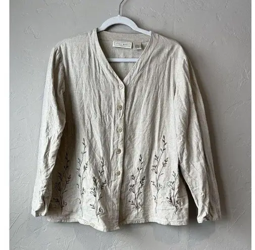 Studio Works Vintage Set Beige Dress Cardigan Lagenlook Embroidered Cottage Boho Beach Tan