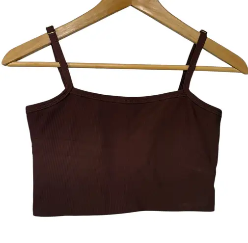 Wilo Ribbed Crop Tank Top Brown Spaghetti Strap Loungewear Active Ribbed Medium