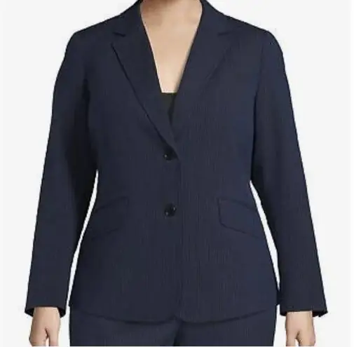 Anne Klein  Size 16 Seersucker Texture Striped Blazer Navy Black