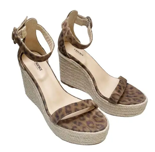 L'Agence L’AGENCE Elysee Cheetah Print Suede Espadrille Wedge Sandals Size EU 39 US 9