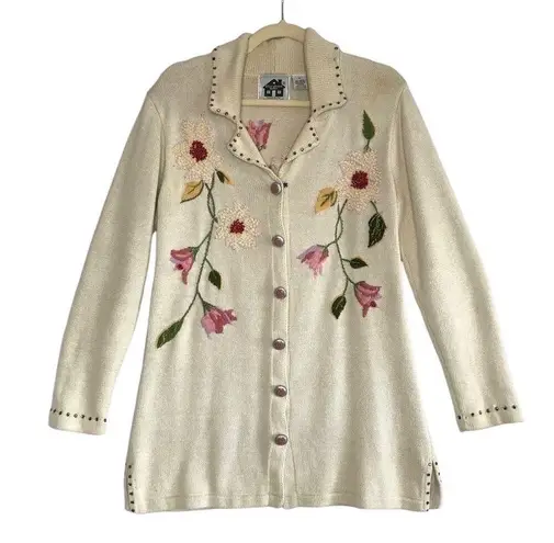 STORYBOOK KNITS VTG Embroidery Cardigan S Retro Western Beaded Oversize Boho Y2K