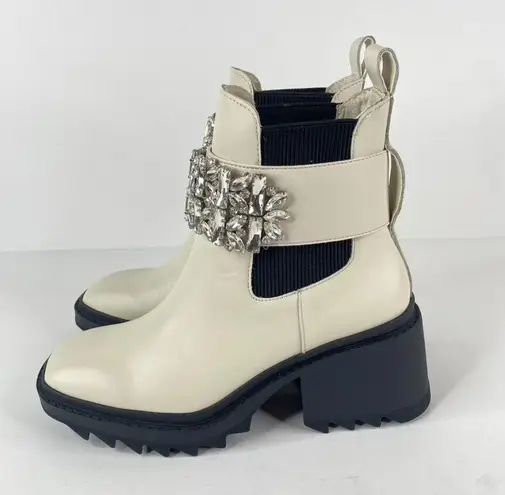 Karl Lagerfeld Paris Ivory Chunky Heel Embellished Platform Combat Boot Size 7.5