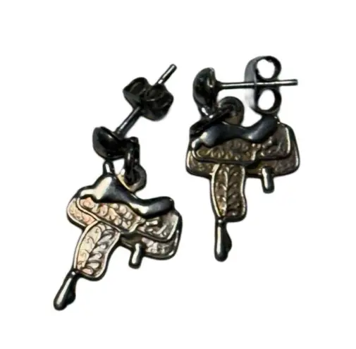 Vintage Pididdly Cowboy Western Texicana Charm Necklace Brooch Earrings Set Gold