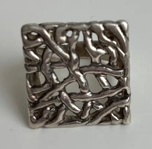 DGS Sterling Silver 22mm Branched Openwork Modernist Band Ring 925