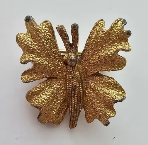 Small Gold Butterfly Brooch Textured Gold Tone Metal