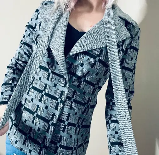 Vintage 70s/80s Ned J. geometric checkered print tie waist blazer Gray Size 8