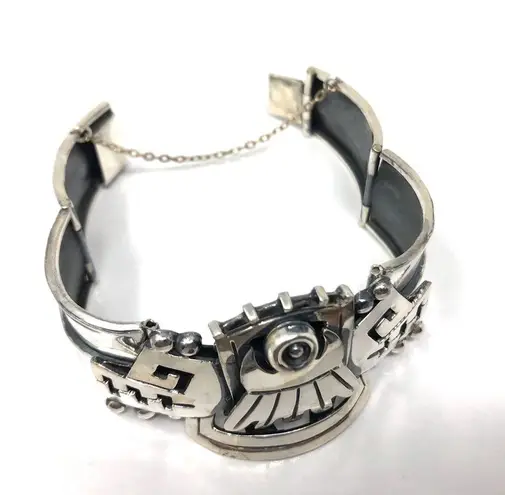 Sterling Silver TAXCO Aztec cuff bracelet, 62g