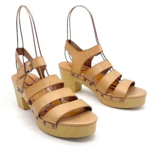 J.Crew  The Chloe Clog Platform Strappy Sandal in Saddle Tan Faux Leather Size 7