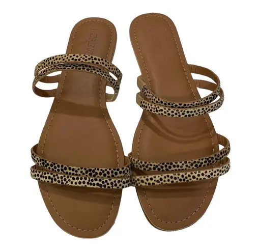 J.Crew  Women’s SEASIDE Strappy Slide Sandals Leopard calf hair Suede size 9 NWOT